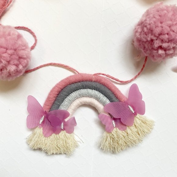 Macrame Rainbow Garland, Pom Pom Rainbow Garland, Yarn Macrame Mini Rainbows - Picture 4 of 6